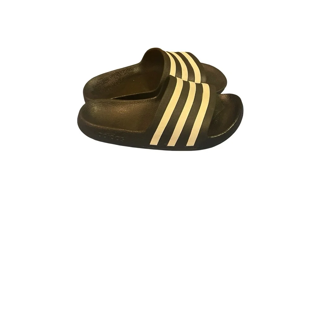 Adidas Adilette Shower Slides Kids Black White 3 Stripe Sandals Size 4 Big Kid